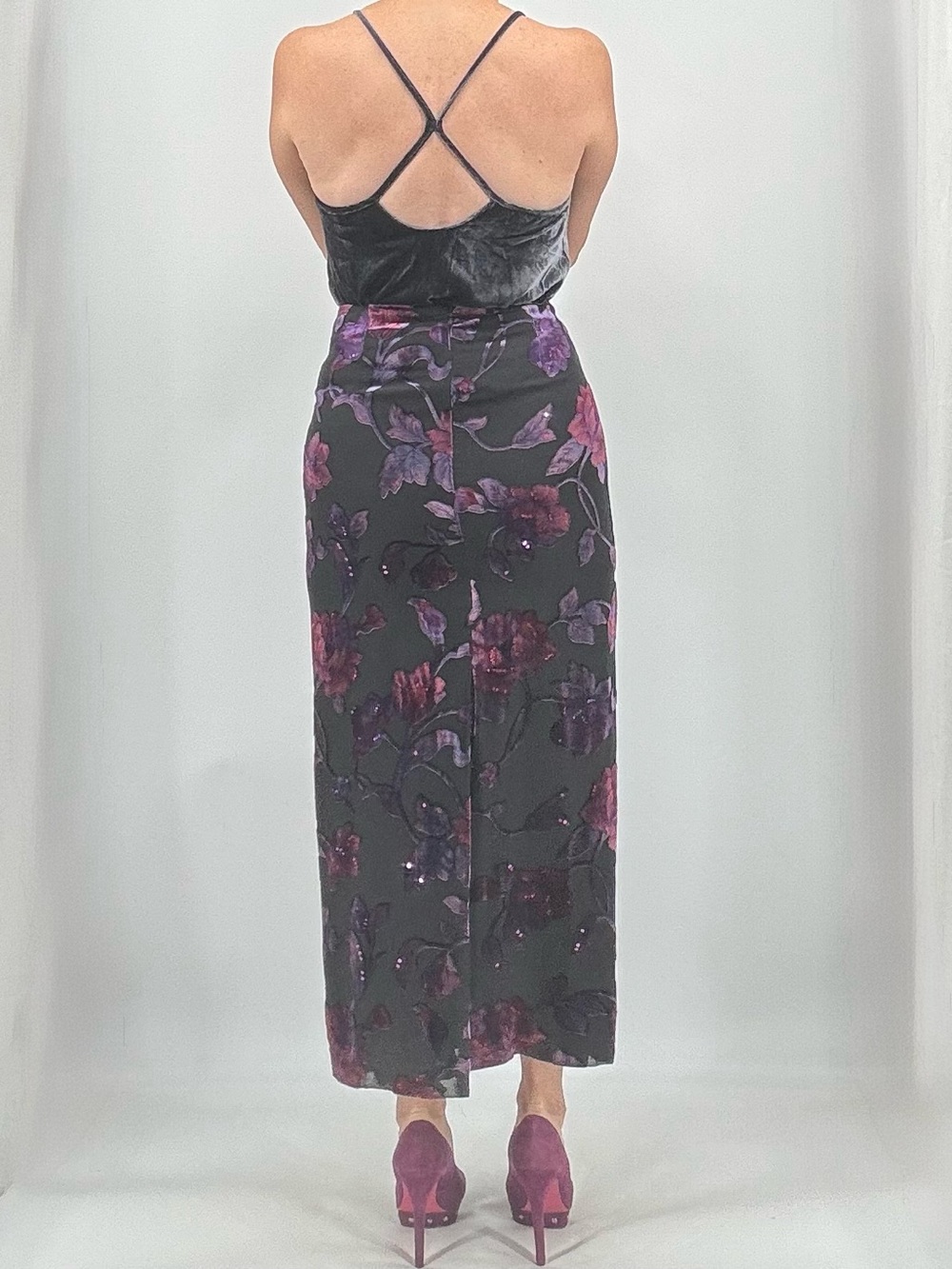 St. John Kelly and Diane Vintage 90s Whimsigoth Fairy Burnout Velvet Silk Skirt - Picture 6 of 16